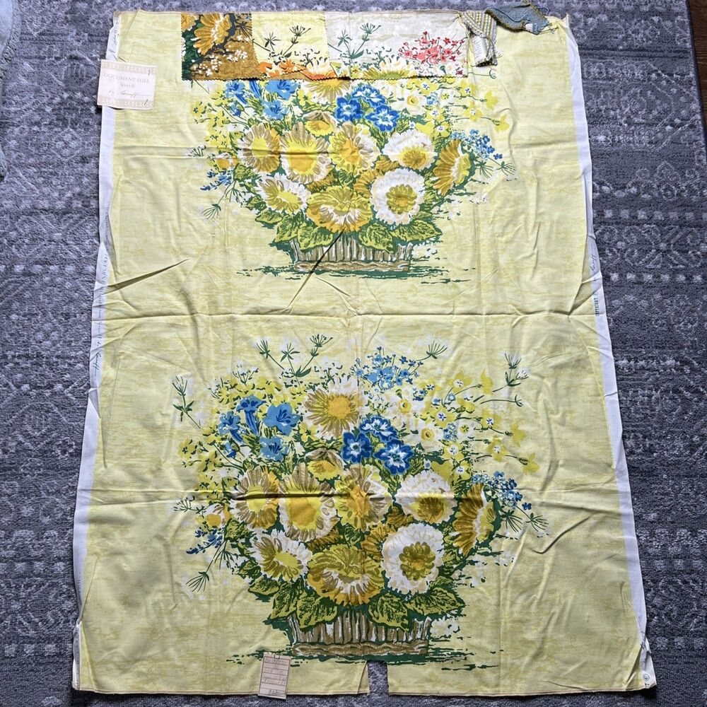 Vintage Greeff Fabric Remnant Wildwood Document Hill III Yellow Floral 48”